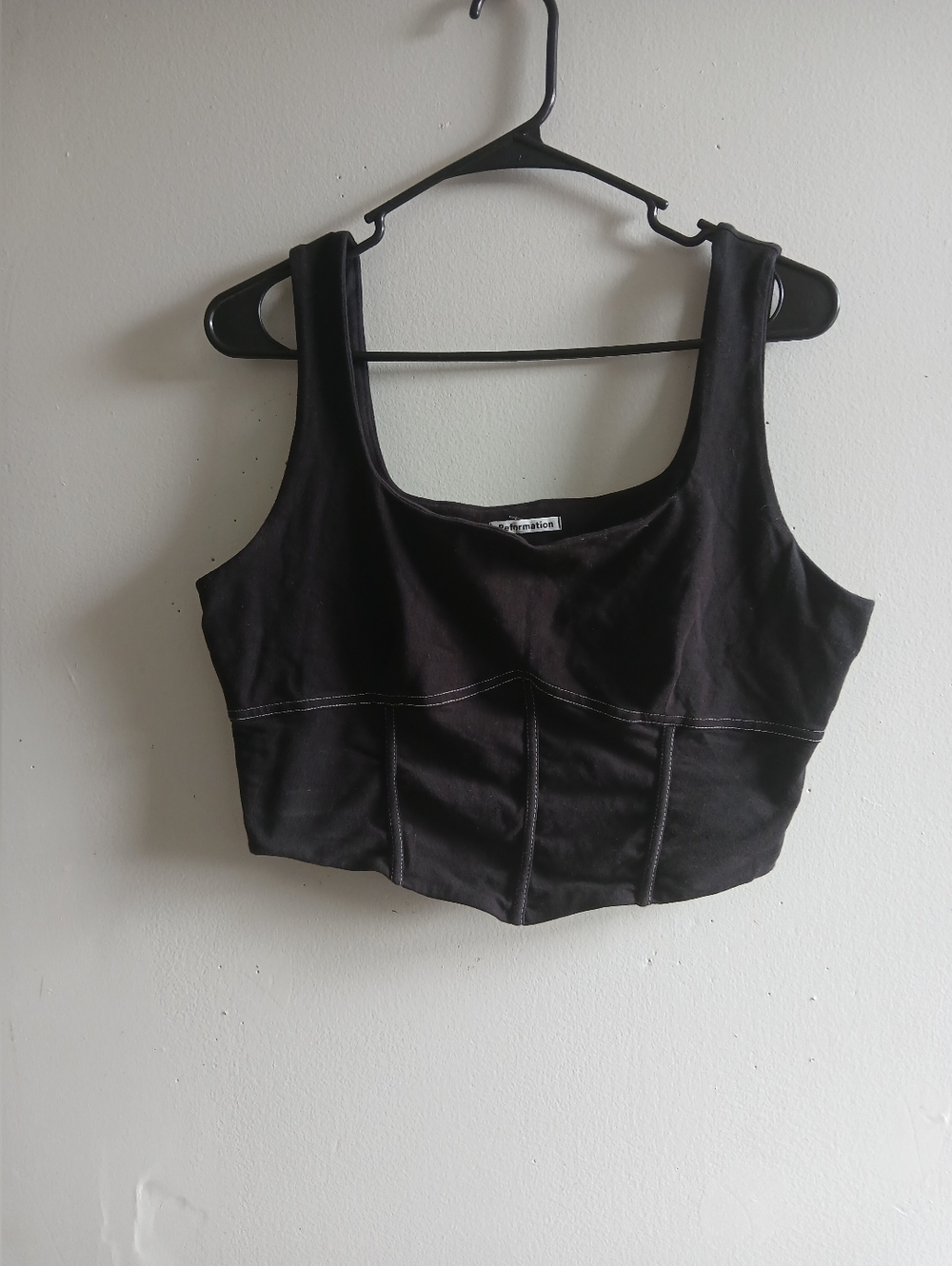 Reformation Black Cropped Tank Top with Contrast Stitching